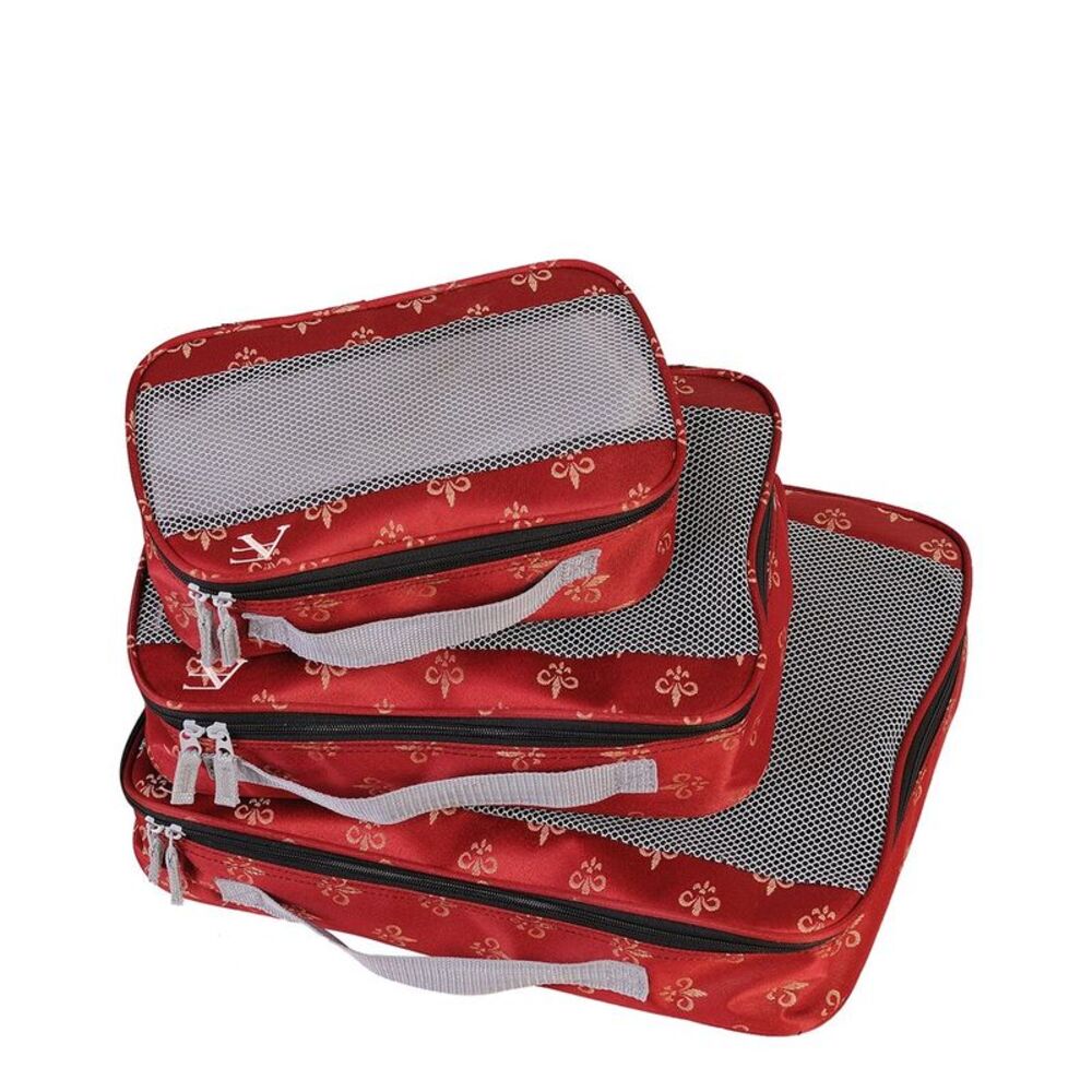 American Flyer Fleur De Lis 3Pc Packing Cubes Set, Red